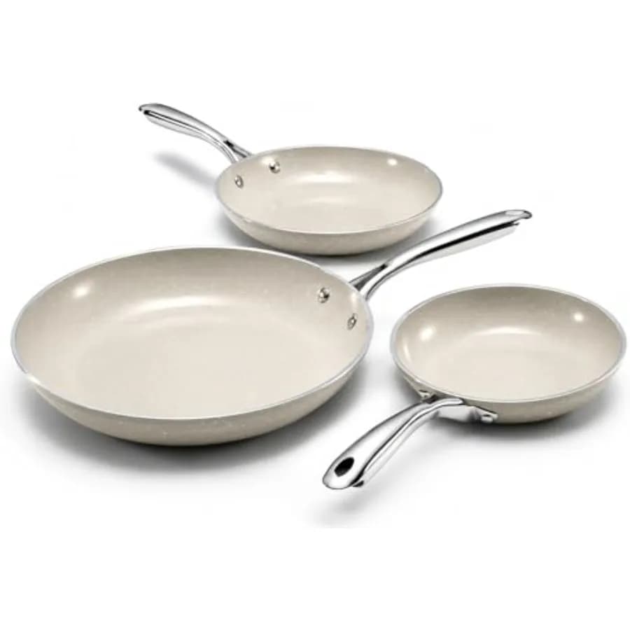 Set di 3 padelle antiaderenti Ceraluxe, padelle in ceramica da 8, 10, 12 pollici, padelle antiaderenti non tossiche per cucinare