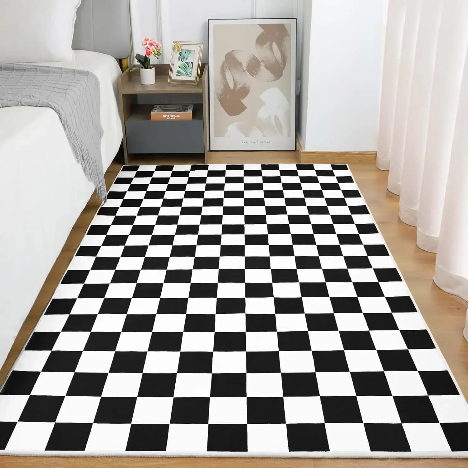 Tappeto a Scacchi con Vari Stili e Contrasti Blu, Verde e Rosso, Design a Quadretti Antiscivolo per Arredamento Soggiorno