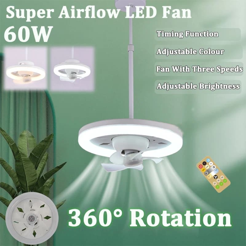 Ventilatore da soffitto 30/60W E27 con luce a Led e telecomando rotazione di 360 ° raffreddamento ventilatore elettrico lampada lampadario per la decorazione domestica della stanza