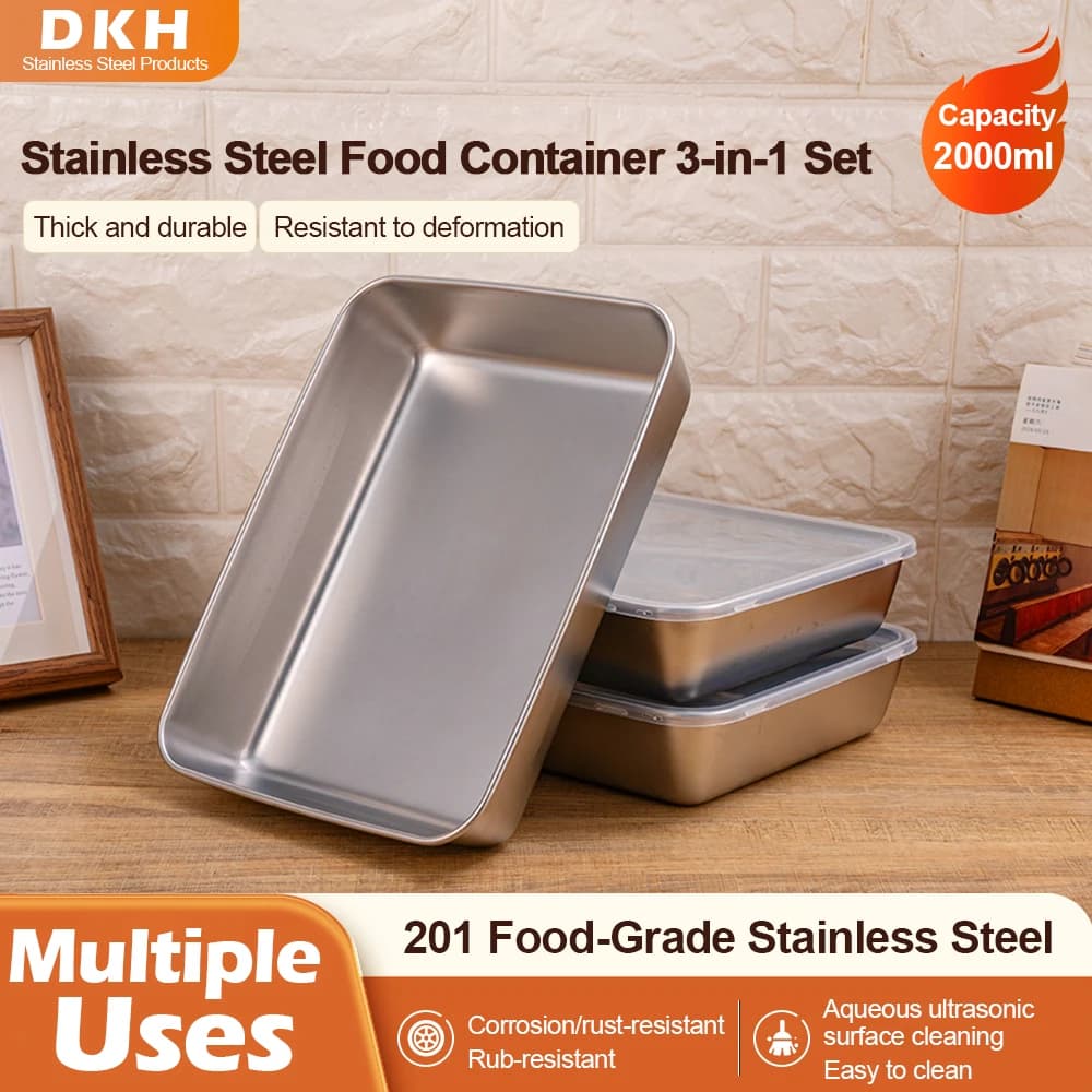 MTM Set di 3 Contenitori per Alimenti in Acciaio Inox con Coperchi, Ermetici e Salva-Freschezza per Verdure, Frutta e Carne Fresca