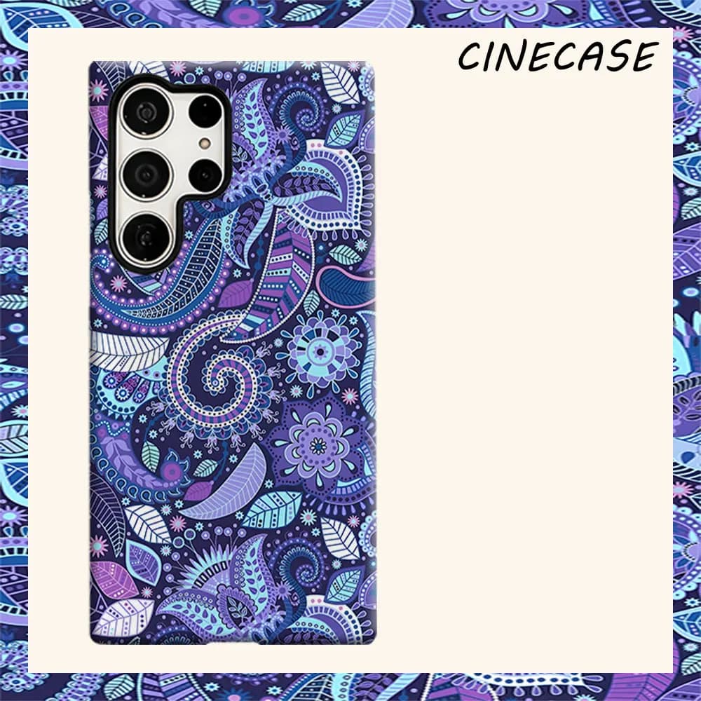 Purple Paisley Doodle Tile For Samsung Galaxy S26 S25 S24 A56 A36 Dual Layer Luxury Fashion Full Lens Protective Case