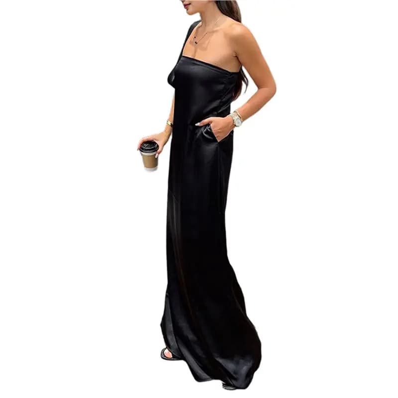 CYL-Elegant Long Sleeveless Satin Strapless Dress with Scarf for formal occasions and weddings