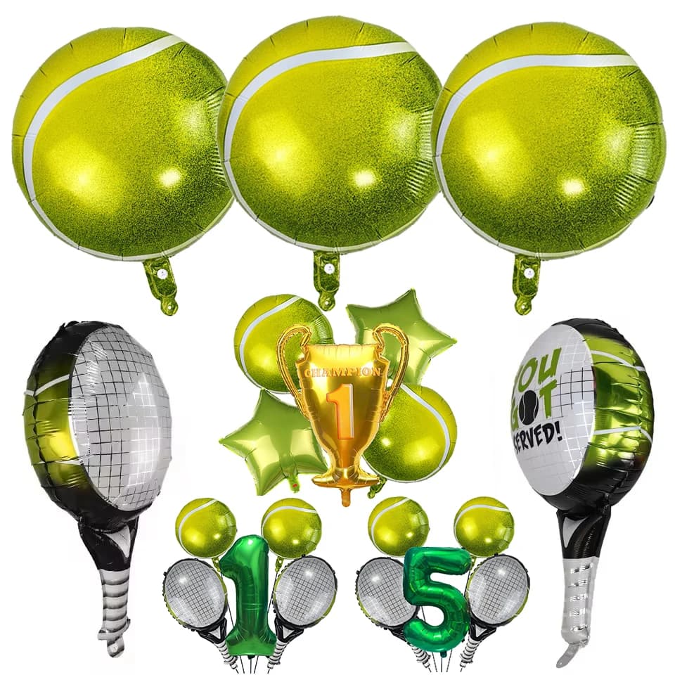 Tennis Balls Foil Balls for Rackets Golden Trophies Balloons Boys Baby Shower Tennis Balls Sports Theme Party Decorations Birthday