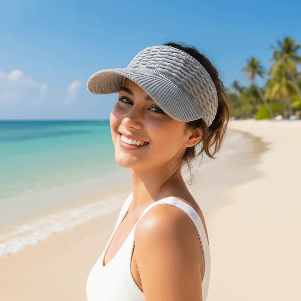 Cappello Parasole Portatile con Visiera Lavorata a Maglia, Tinta Unita, Traspirante, a Tesa Lunga, in Poliestere Leggero, con Protezione Solare, Modello Open Top