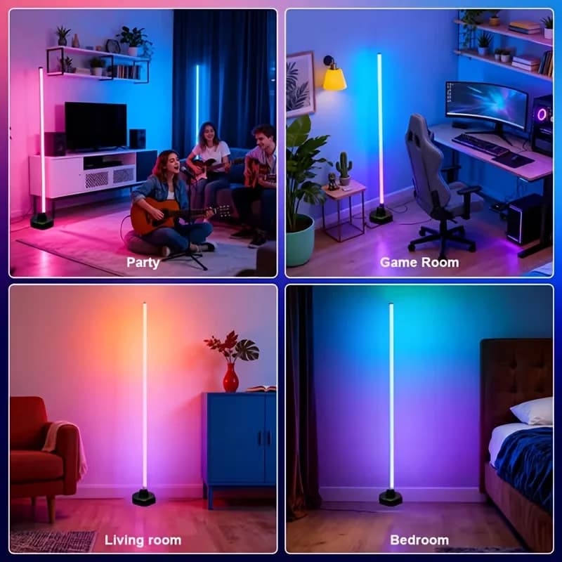 Lampada da Terra Angolare LED RGB Intelligente, Luminosa per Soggiorno con App Bluetooth e Telecomando, Lampada da Terra Moderna con Sincronizzazione Musicale