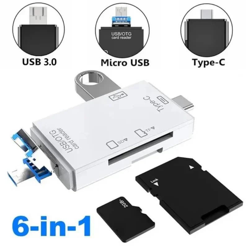 Lettore di schede OTG 6 in 1 Adattatore per schede di memoria da USB 2.0 a tipo C/SD/TF per telefoni cellulari Accessori per laptop Lettore di schede multifunzione