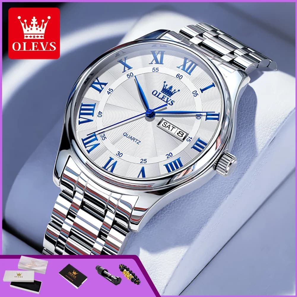 OLEVS 3663 Original Quartz Wristwatch for Man Waterproof Dual Calendar Auto Date Roman Dial Classic Business Men's Dress Watches