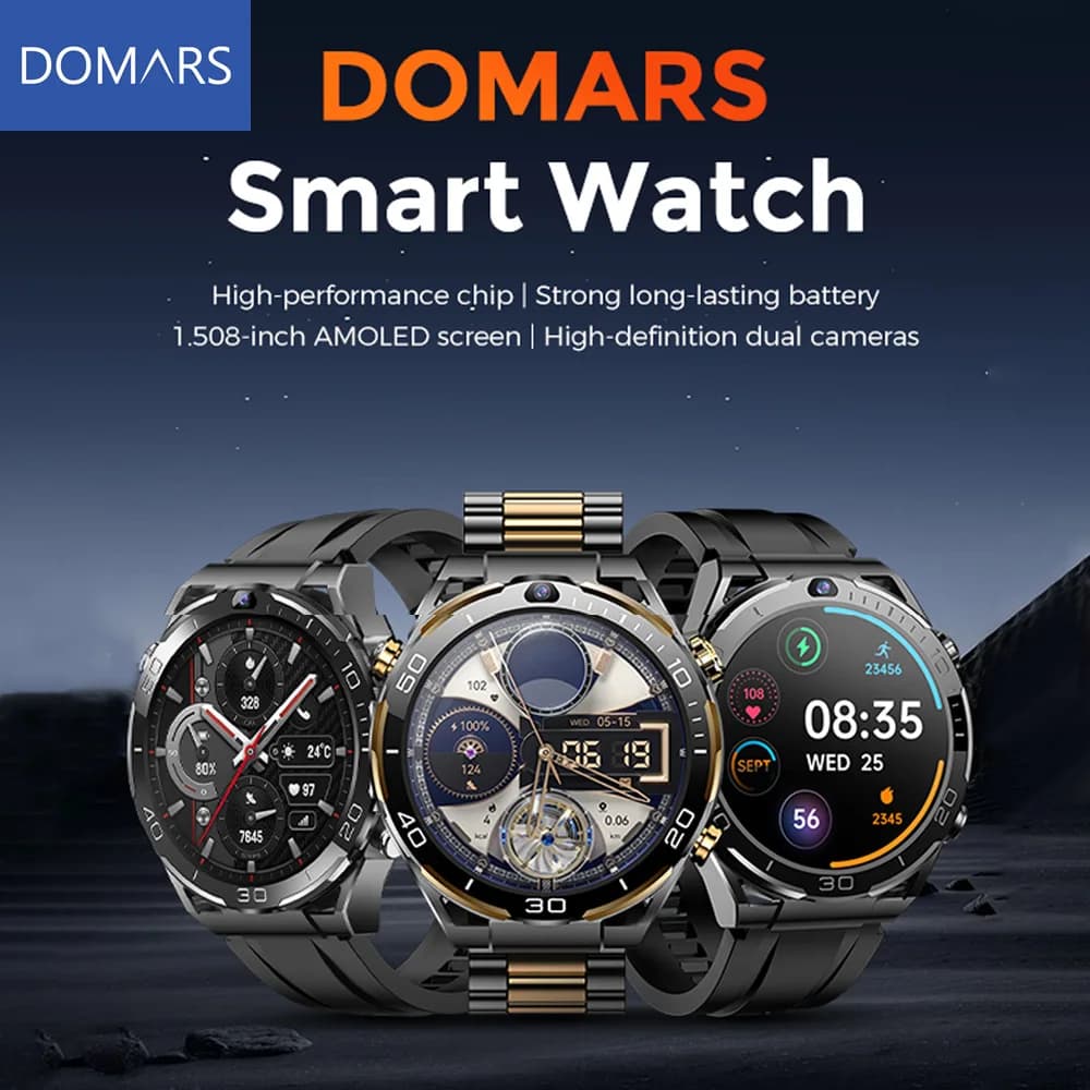 Smartwatch da Uomo Domars con Schermo da 1,5 Pollici, Monitoraggio della Salute, Fotocamera da 200w, GPS, Riconoscimento Facciale, Supporto Scheda SIM, Impermeabile IP67