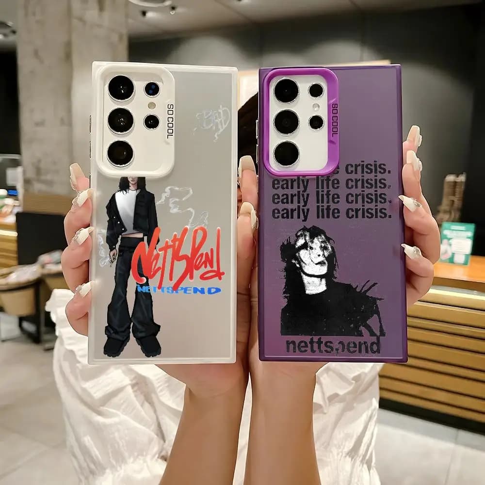 Cover per Telefono con Logo Musicale P-Playboi per Samsung Galaxy S25 Edge S24 S23 S22 S21 S20 Ultra, Custodia in Silicone Argento