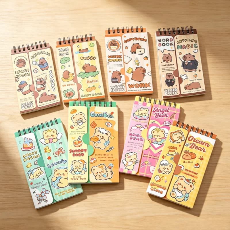 Cute Pony Spiral Vocabulary Notebook English with Self-Test Cover for Students Portable Word Book