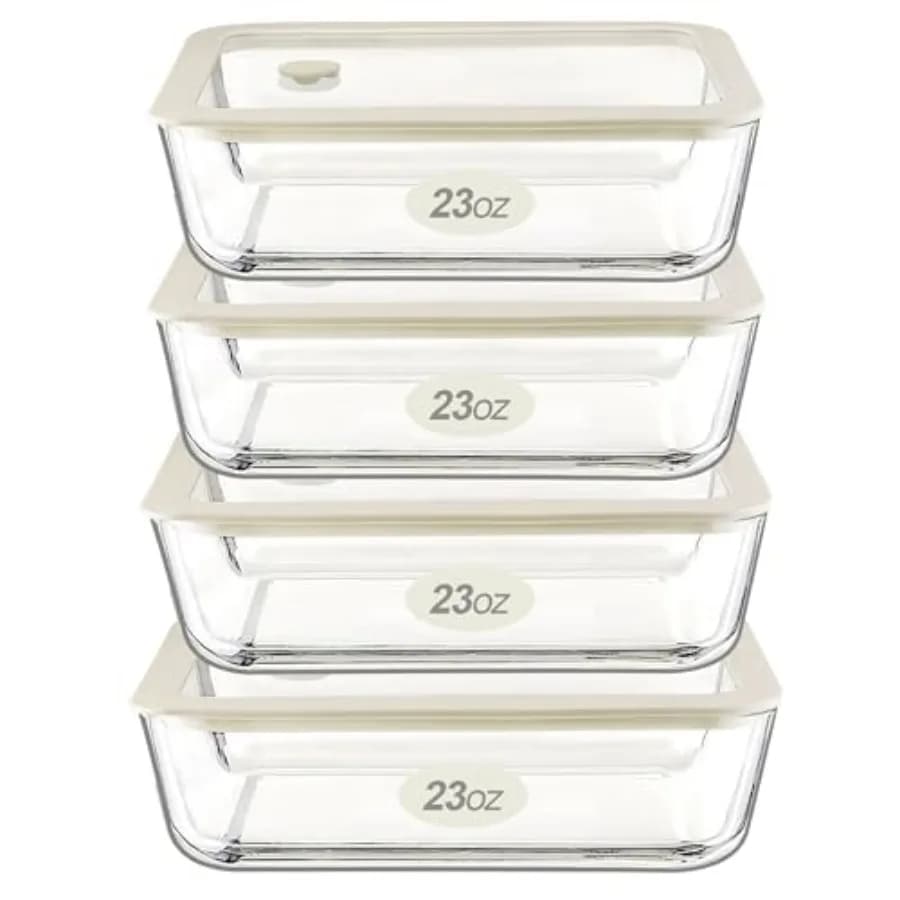 Set di Contenitori in Vetro per Alimenti con Coperchio in Vetro, 4 Pezzi, Ermetici e Antiperdita, 100% Senza Plastica, per Preparazione Pasti