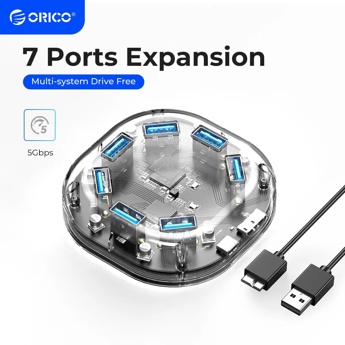 ORICO H7U Hub USB trasparente Multi 4/7 porte Splitter USB 3.0 ad alta velocità con porta di alimentazione Micro USB per adattatore OTG per PC portatile
