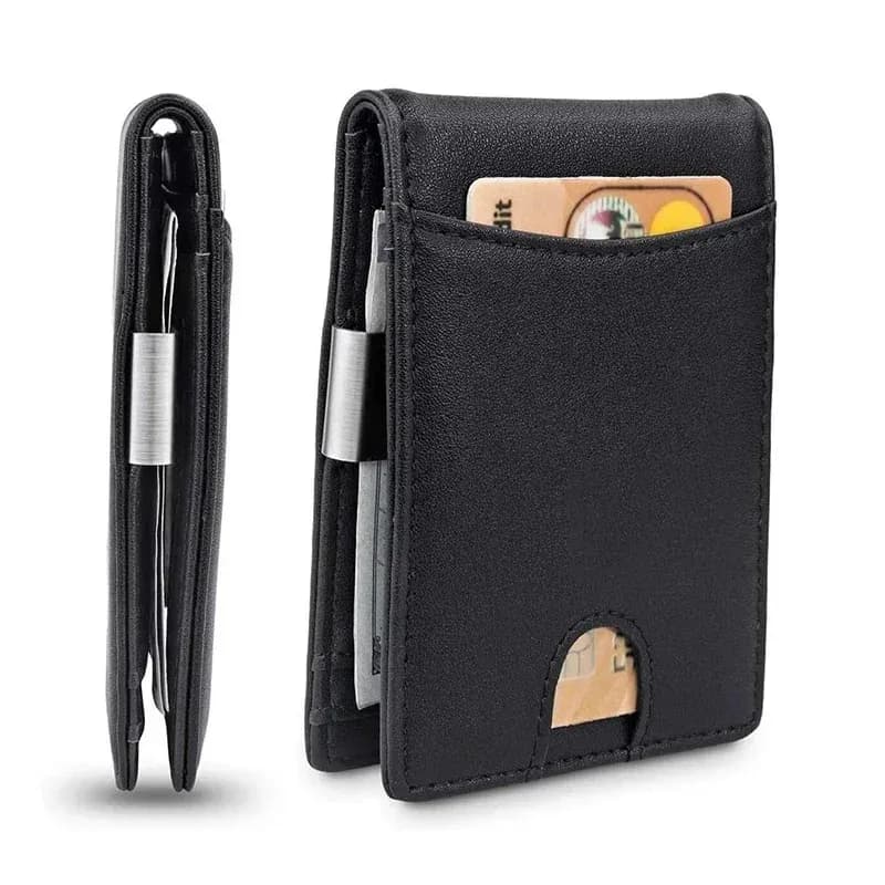 Portafoglio da uomo Porta carte di credito Protezione RFID Semplice fermasoldi piccolo in PU ultrasottile