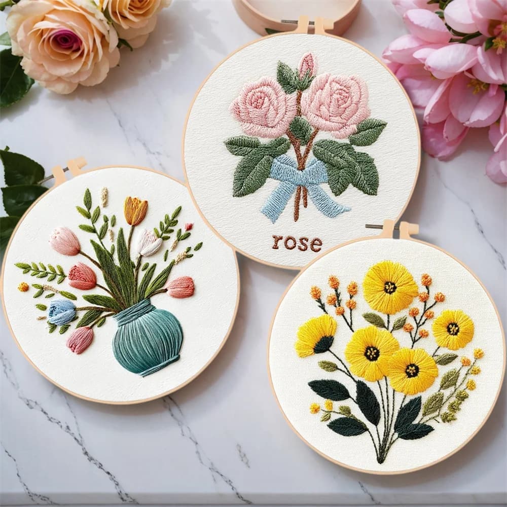 EverShine Nuovo Arrivo Kit Ricamo Punto Croce Rosa con Telai Floreali Tulipano Margherita Vaso Fatto a Mano Regalo Artigianale