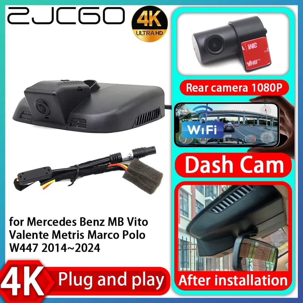 ZJCGO UHD 4K 2160P Dash Cam DVR Plug and Play Video Recorder for Mercedes Benz MB Vito Valente Metris Marco Polo W447 2014~2024