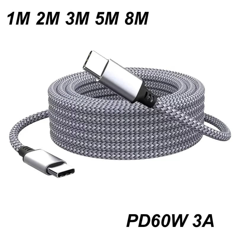 Cavo di prolunga da 60W da USB-C a USB-C 1M/2M/3M/5M/8M, cavo dati PD per ricarica rapida, cavo dati USB-C per iPhone, Xiaomi, Samsung