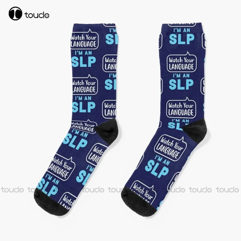 Watch Your Language I'M An Slp Socks Women'S Socks Unisex Adult Teen Youth Socks Personalized Custom 360° Digital Print