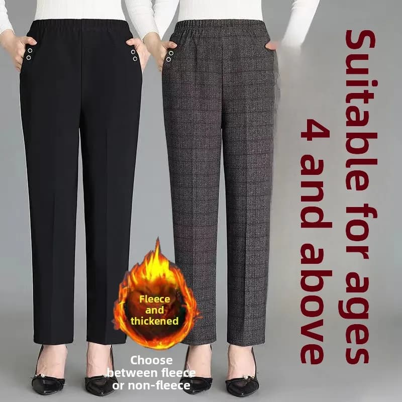 High Waist Straight Leg Casual Pants for Older Women Fce Lined Plaid andma Pants Loose plus Size Mom Jeans