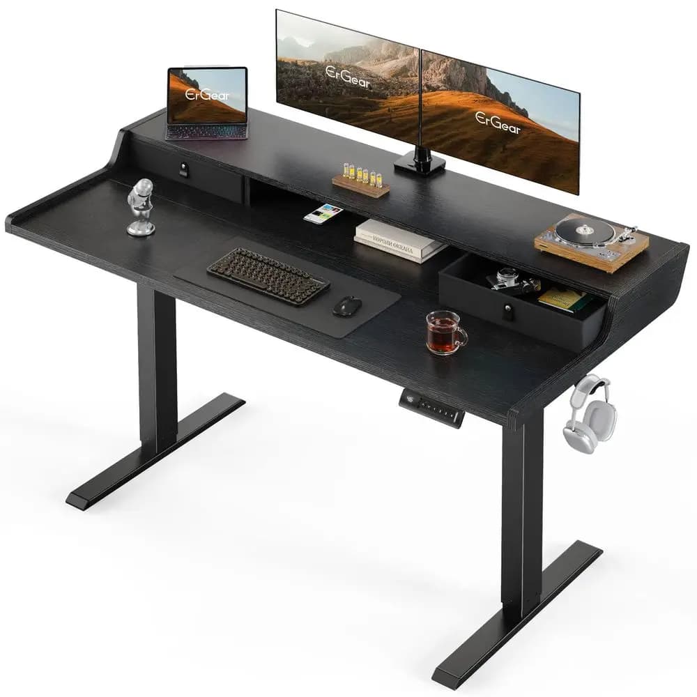 Scrivania Elettrica Regolabile in Altezza con Cassetti, Tavolo da Gaming 55 x 28 Pollici Compatibile con Supporto Monitor, Scrivanie Regolabili in Altezza, Scrivania per Home Office