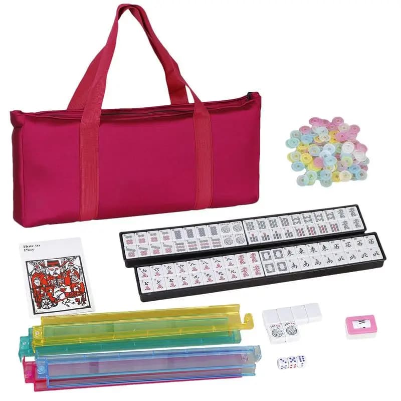 Mahjong Tile Set Small Mahjong Set With Carrying Bag Beautiful Portable Mah Jongg Play With Rulers Dices Playing Learning Tool