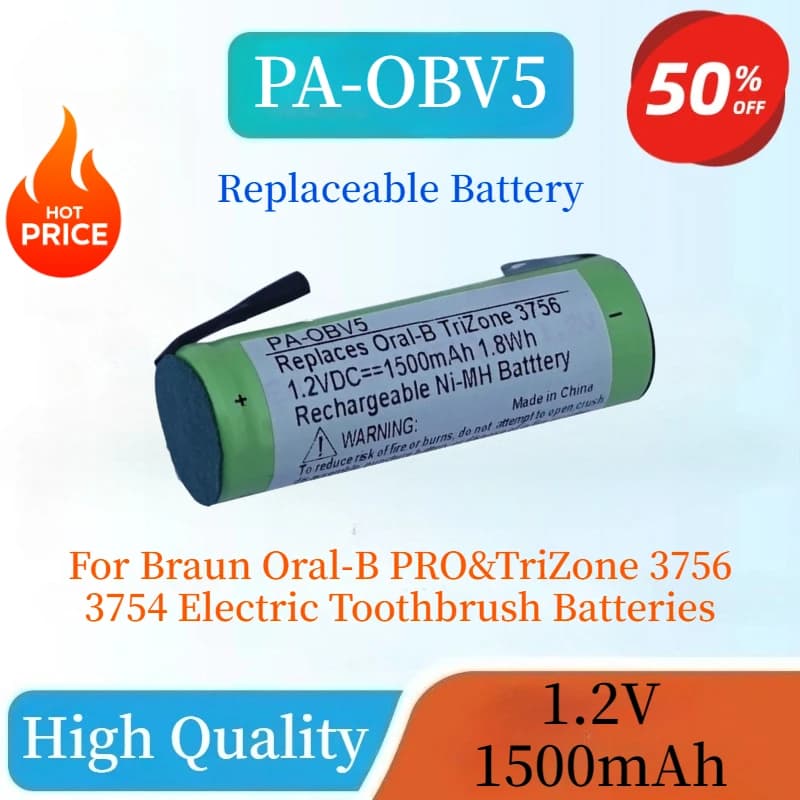 Brand New 1.2V 1500mAh PA-OBV5 Rechargeable Ni-MH Battery for Braun Oral-B PRO & TriZone 3756 3754 Electric Toothbrush Batteries