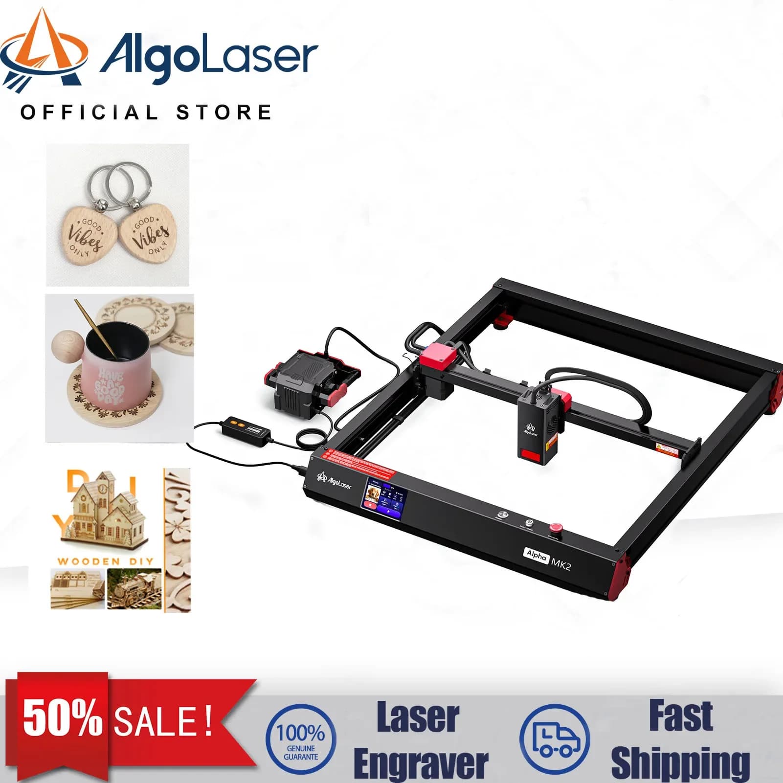Algolaser Alpha MK2 20W Laser Engraver Laser Cutting Engraving Machine Tools WIFI APP Control For Acrylic Wood Glass Ceramic