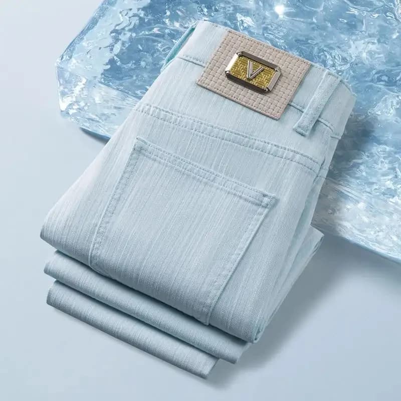 Jeans Floreali Estivi da Uomo 2026 Slim Fit Dritti Stile Europeo High-End Business Casual Versatili Effetto Snellente in Denim Lungo