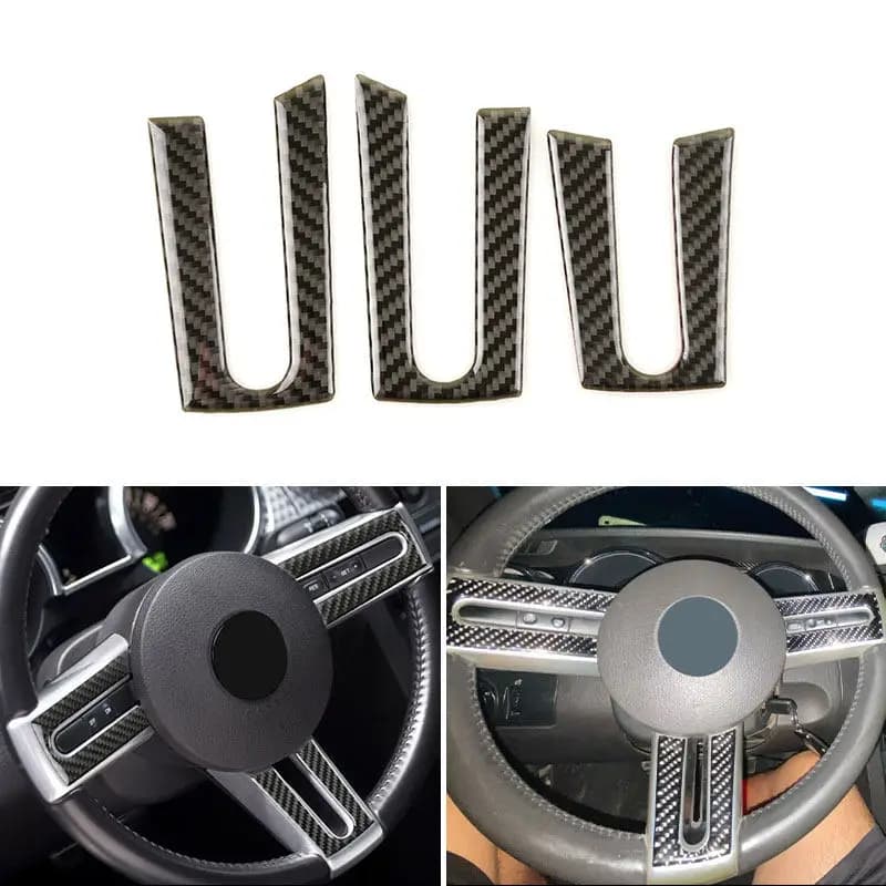 3 Pezzi Copri Volante per Interni Auto, Accessori Decorativi in Fibra di Carbonio Morbida per Ford Mustang 2005-2009