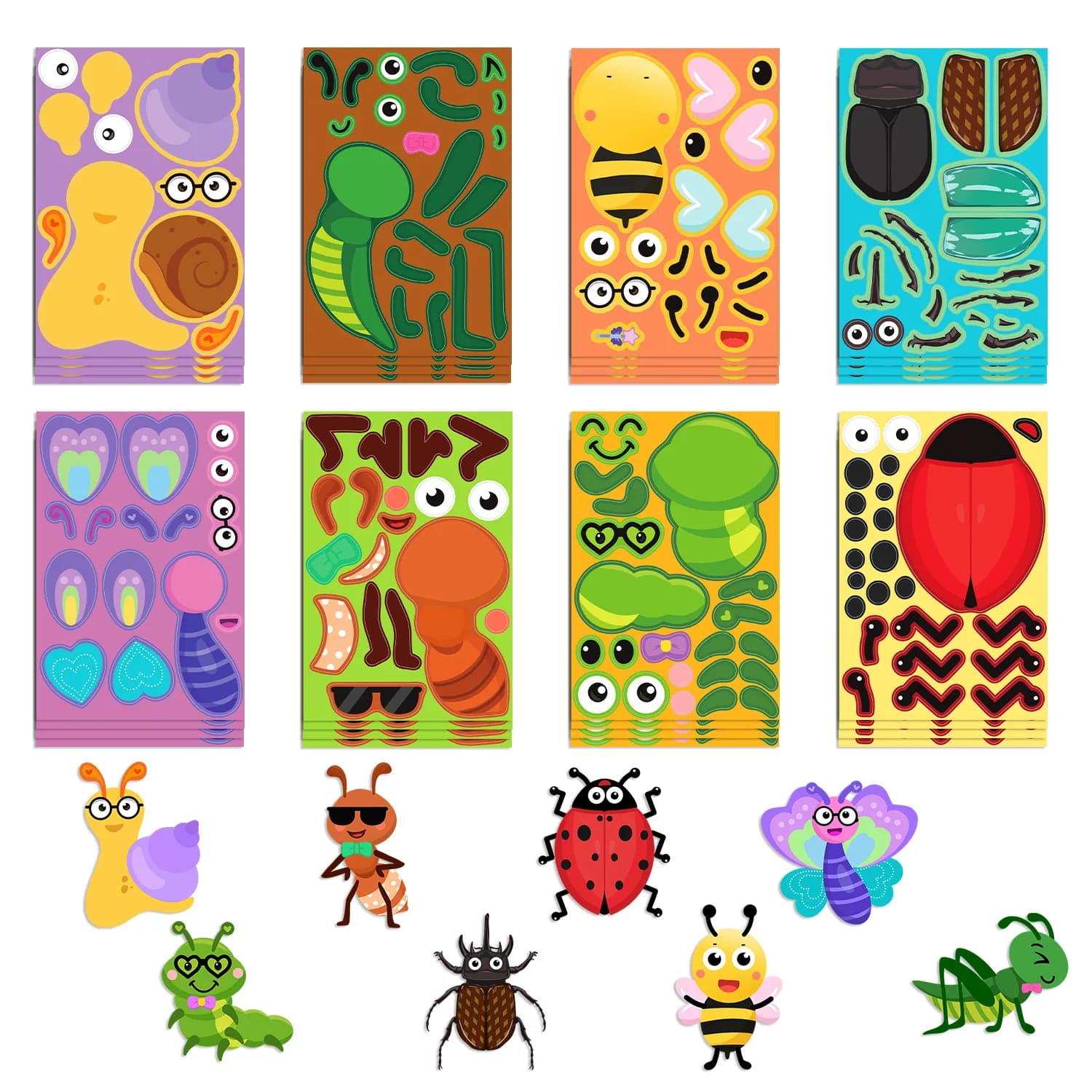 8/16 pezzi cartone animato insetto animale puzzle fare un viso adesivi gioco fai da te per la custodia del telefono notebook frigorifero valigia decalcomanie impermeabili