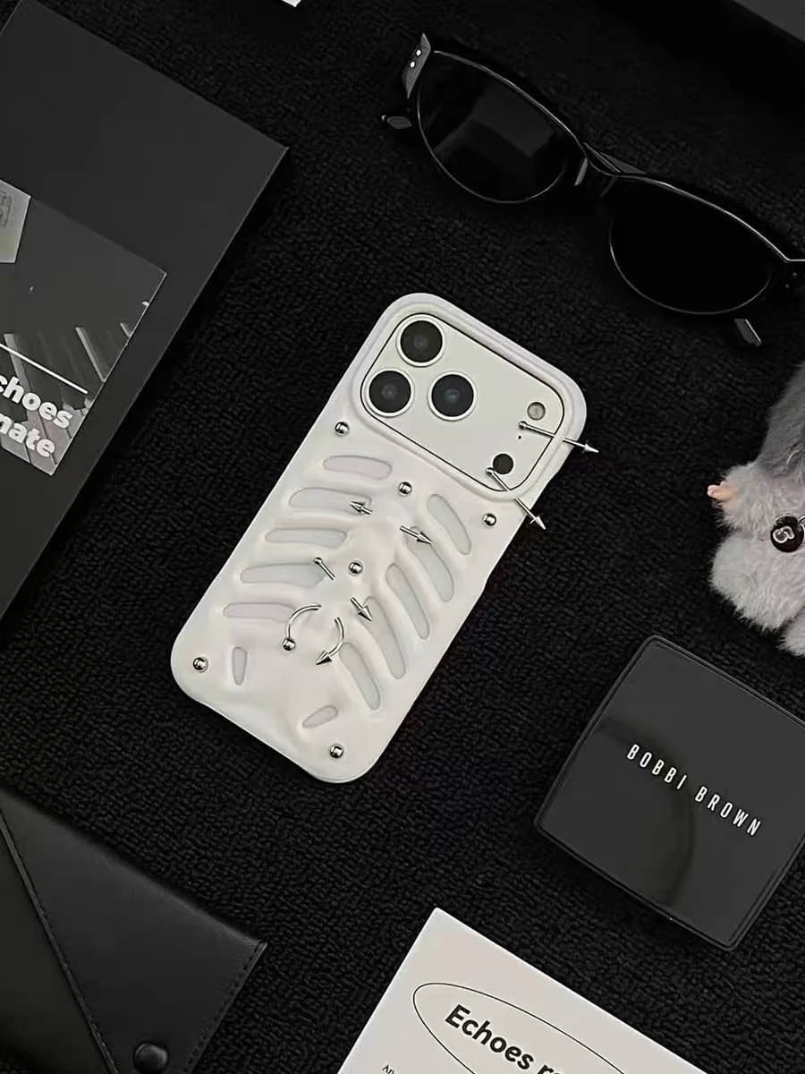 PINKDEVIL original skeleton phone case puncture-resistant version, suitable for iPhone, 3D printed hard shell.
