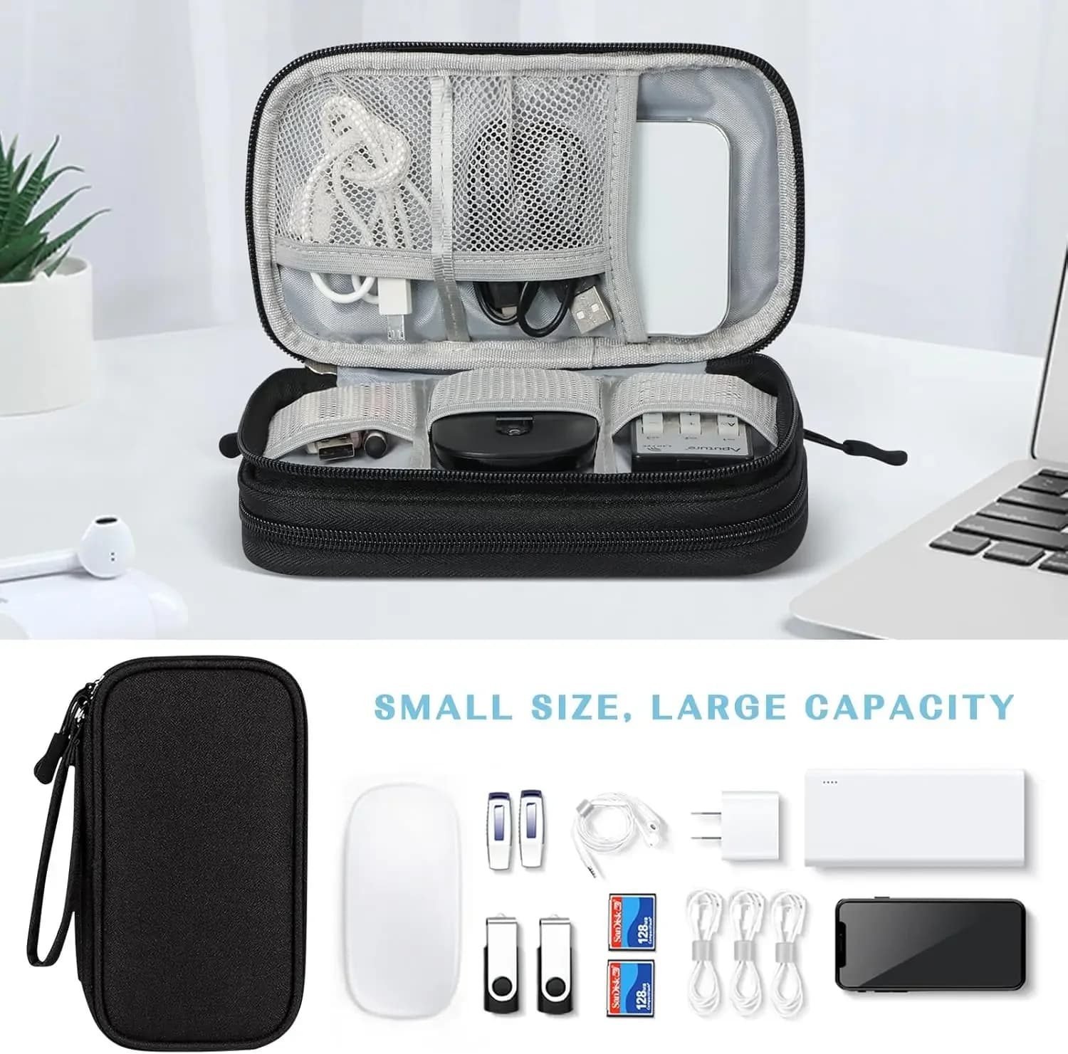 Data Cable Storage Bag Waterproof Portable Carry Case Multi-Layers Storage Bag Travel Organizer Bag for Cable Cord USB Charger