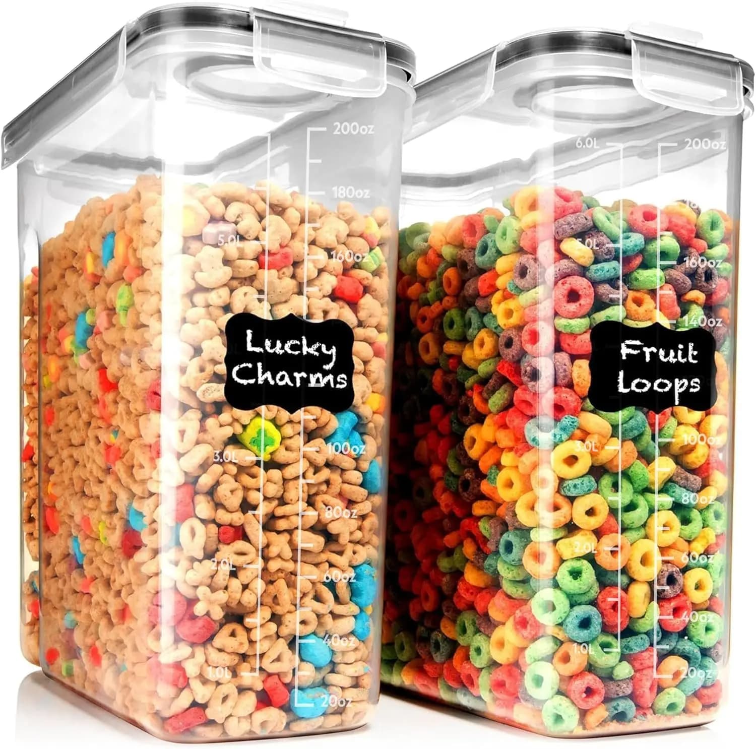 Set di 2 Contenitori Ermetici Extra Grandi per Alimenti, 6,3L in Plastica Senza BPA per Cereali, Riso, Pasta e Farina