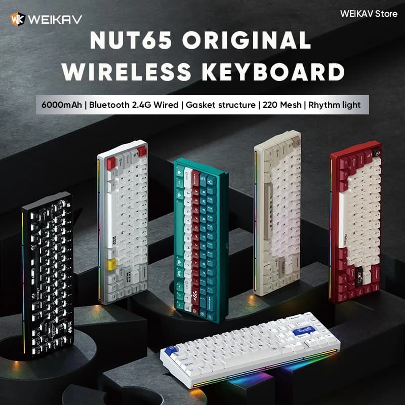 Kit Tastiera Meccanica Wireless WEIKAV NUT65 in Alluminio, 60% QMK/VIA Bluetooth 2.4G RGB, Tastiera da Gioco Cablata Hotswap