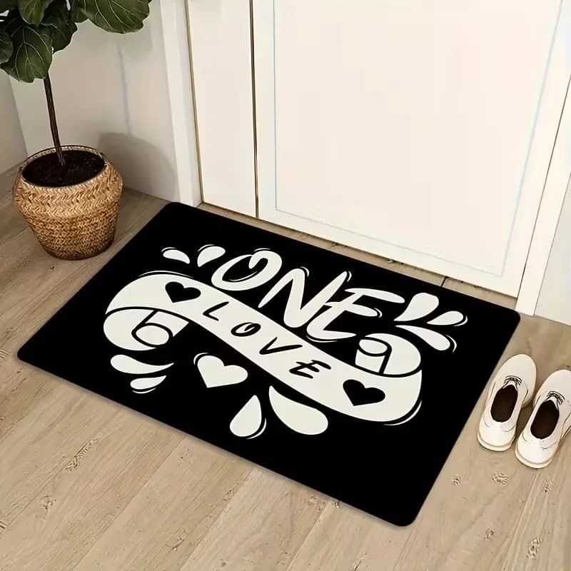 Tappeto d'ingresso con scritta a cuore "One Love", morbido e antiscivolo, decorazione romantica con lettere, per ingresso, bagno, cucina, idea regalo