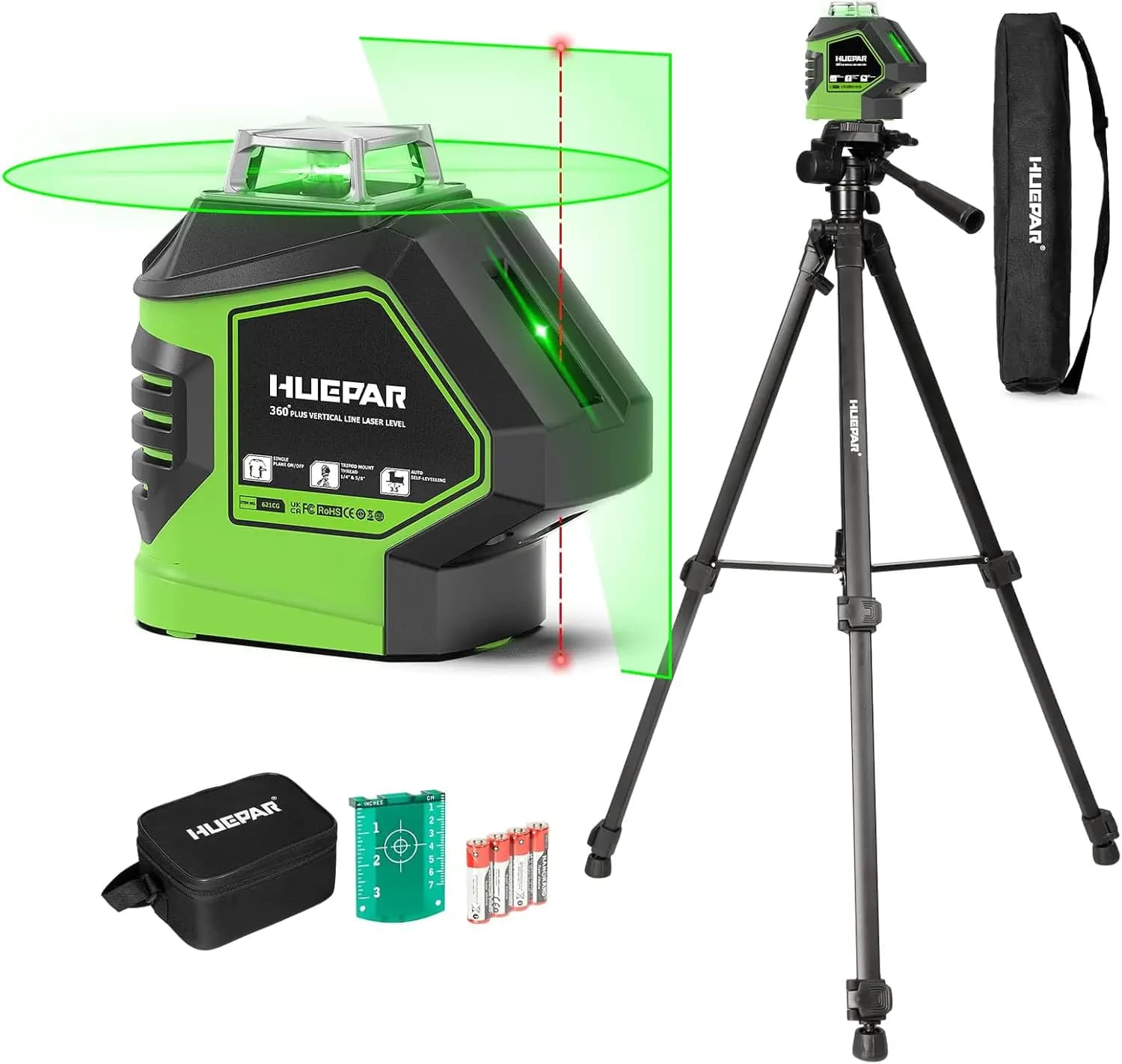 Livella Laser a Croce Verde da 60 Pollici con Treppiede, Autolivellante, 360° ° H & 140 ° V, 2 livellatori a goccia per edilizia e uso domestico