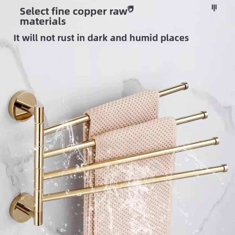Rotatable Bathroom Towel Rack Solid Brass Luxury Gold Finish Foldable Multi-Bar Towel Drying Rack for Bathrooms