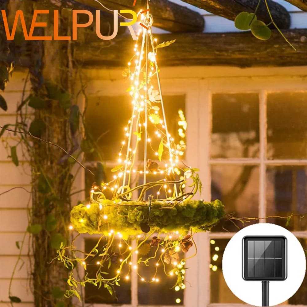 100/200LEDS Solar Fairy Lights Waterproof Waterfall Tree Vine Branch String Lamp Copper Wire Outdoor Xmas Holiday Party Wedding