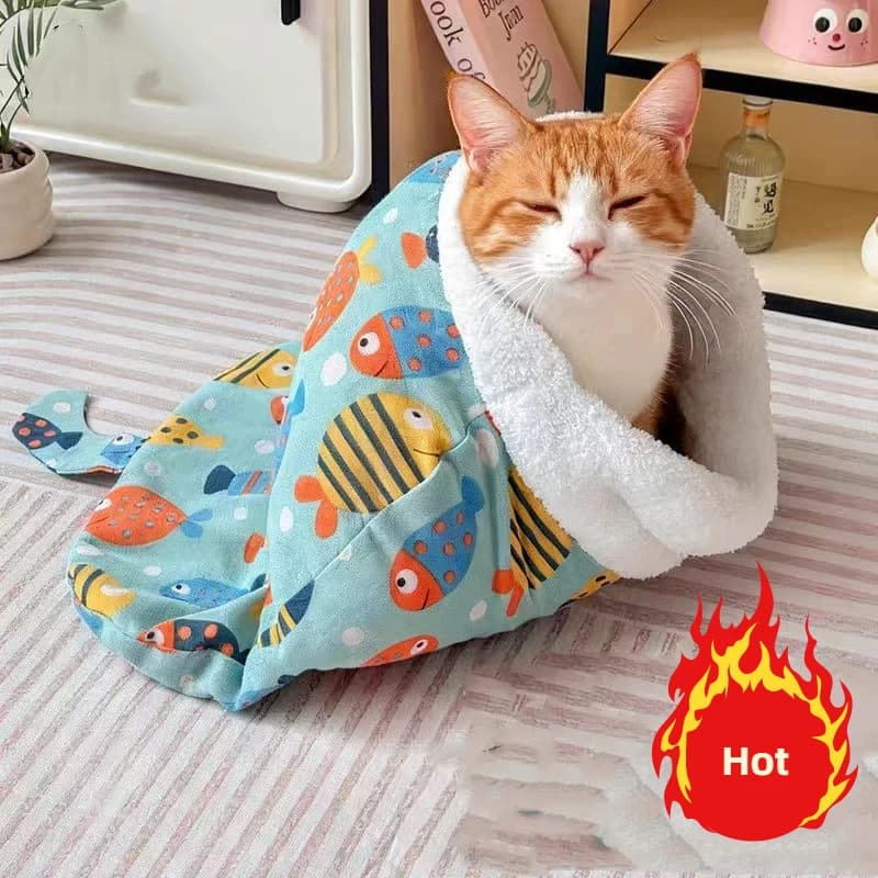 Nest for pets with warm pocket and thickened Winter fur bag for dogs and cats of small and medium sized Type closed Cat bed Winter house for cats