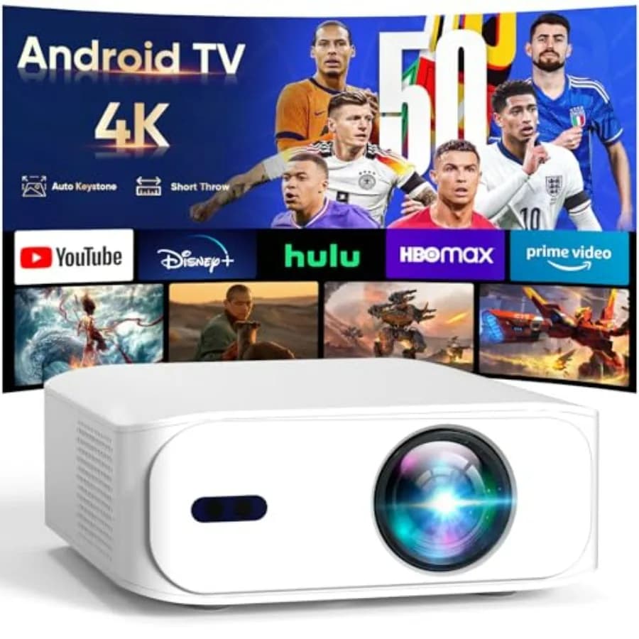 Mini Proiettore Smart 4K a Tiro Corto con WiFi 6, Bluetooth e Correzione Automatica Keystone per Cinema all'Aperto e Uso Domestico, Schermo Bianco