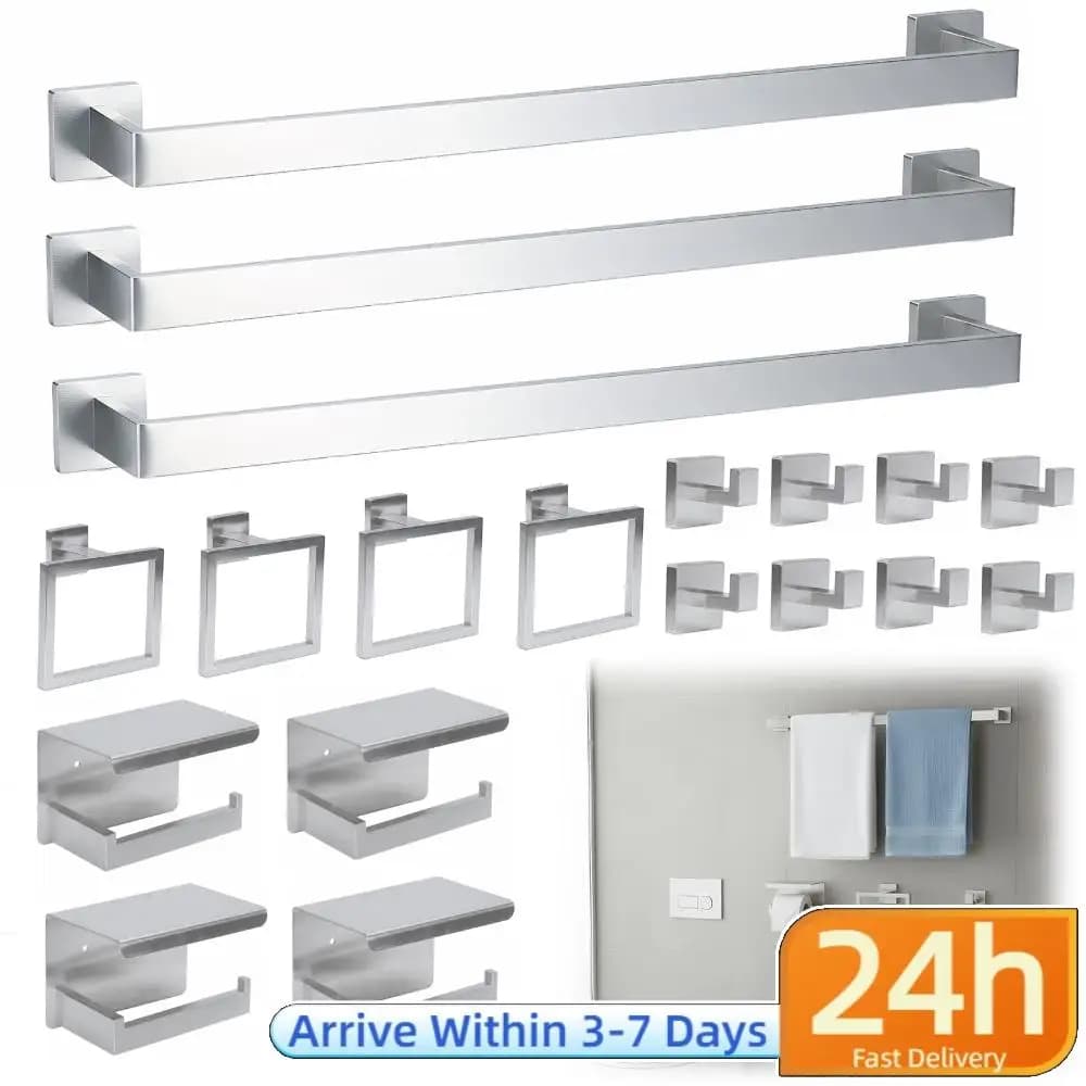 20-Pieces Stainless Steel Bathroom Accessories Set Bathroom Accessories Towel Bar Set Towel Rack/Ring/Hook/Toilet Paper Holder