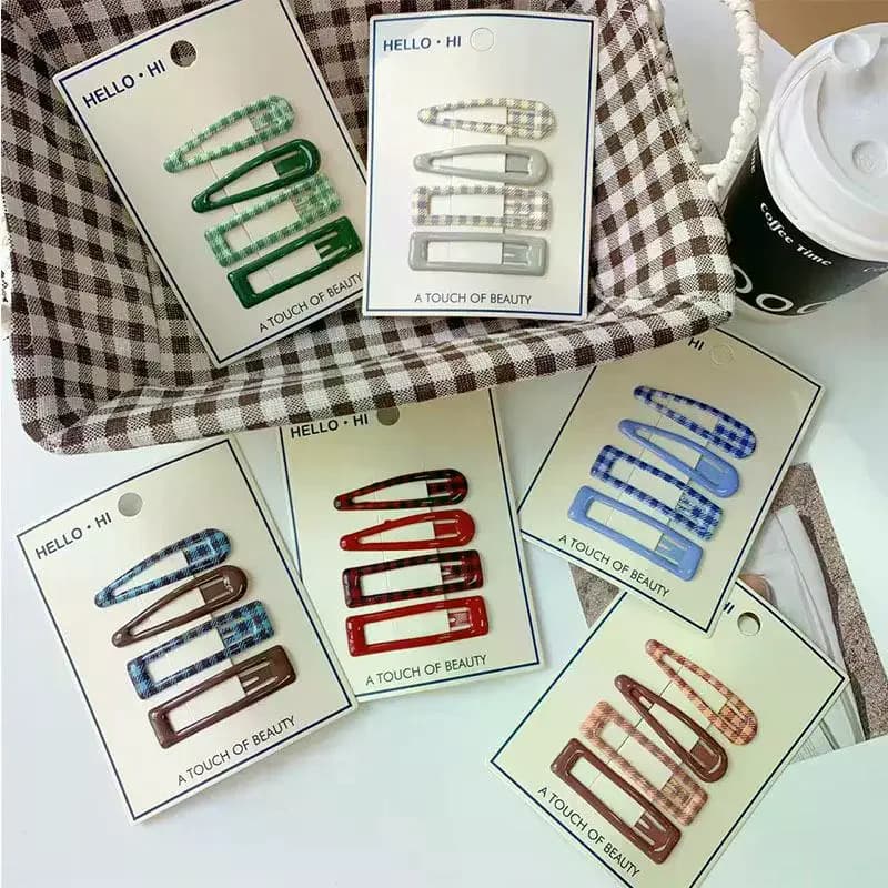 4Pcs/set Retro Morandi Plaid BB Hair Clips Daily Side Bangs Clip Baby Hairpin For Women And Girls Hair Accessory