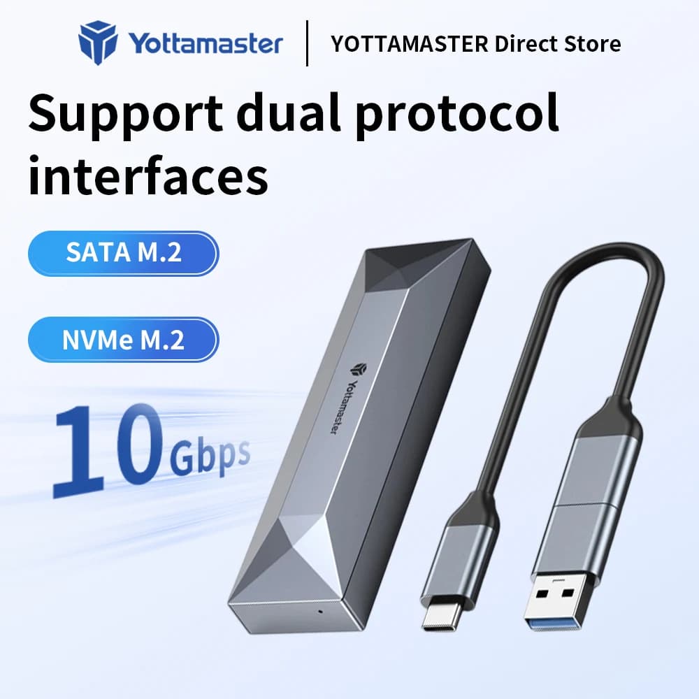 Yottamaster 10Gbps M.2 NVMe SSD Enclosure Dual Protocol NVMe to USB Adapter USB 3.1 Gen2 USB C External Case Box Aluminum Alloy