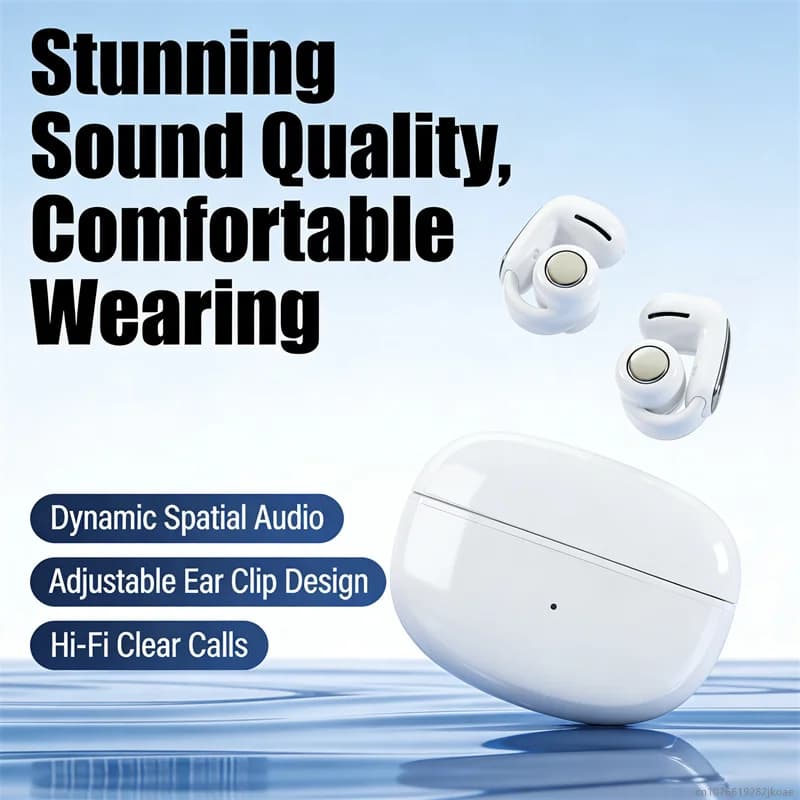 V12 earphones with Clips for Earrings, Bluetooth Wireless Headphones for HD calls, Sports and Gaming accessories, Stereo HiFi Open Headphones, 350mAh Long Autonomy