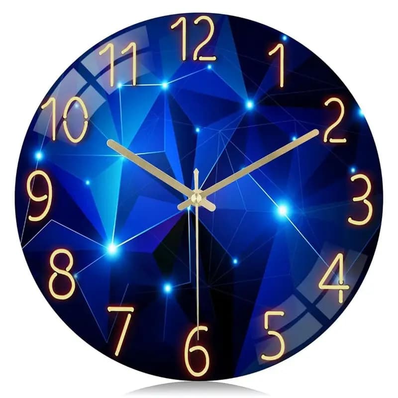 BAAG-Cool 12 Inch Battery Operated Glass Wall Clock Blue Decorative Silent Non Ticking Space Galaxy Analog Design