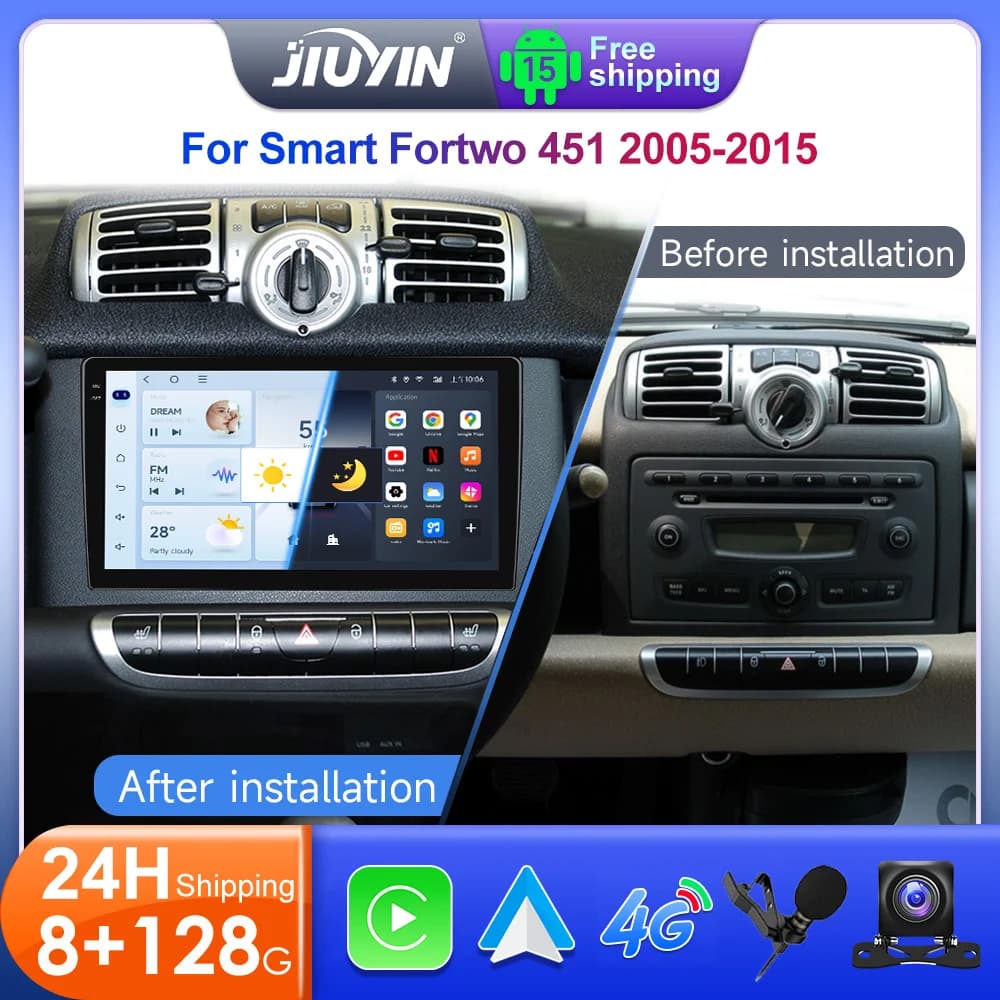 JIUYIN 9 "Radio per auto per Mercedes Benz Smart Fortwo 451 2005 - 2015 Multimedia Wireless CarPlay Android Auto 4G Lettore stereo