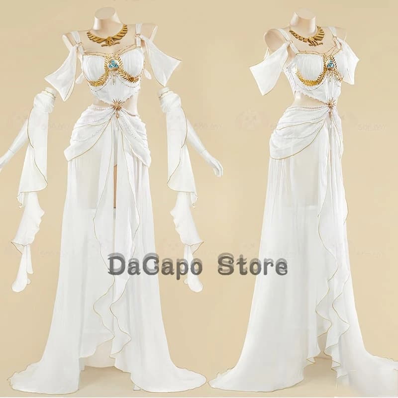 Dea Abito lungo bianco Sacerdote Vestito cosplay Ballerino Cosplay Abbigliamento donna Grecia Mitologico classico Halloween Gioco di ruolo