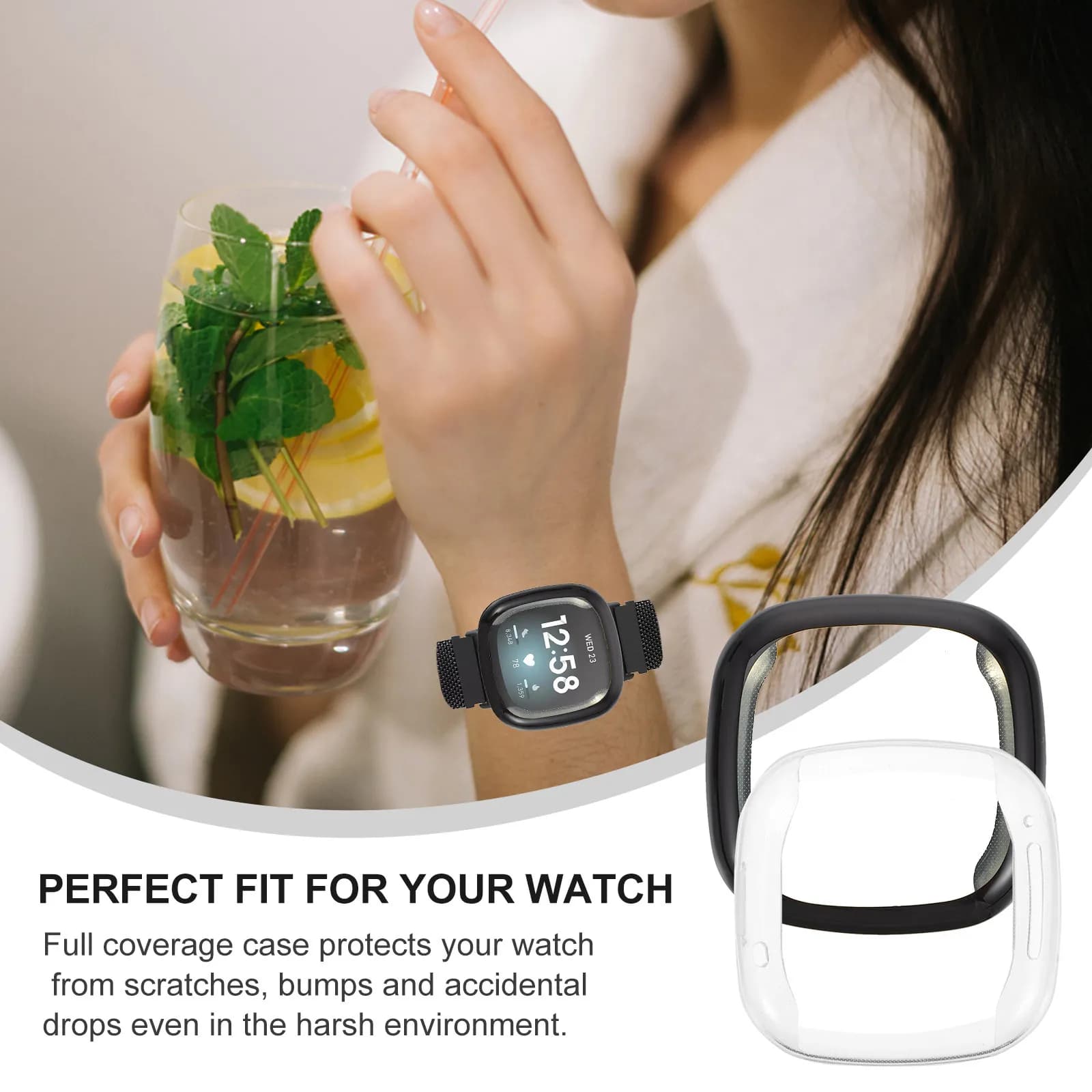 Custodia protettiva galvanizzata da 4 pezzi per smartwatch, custodia protettiva completa in TPU, resistente agli urti, resistente all'usura, compatibile con Versa 3