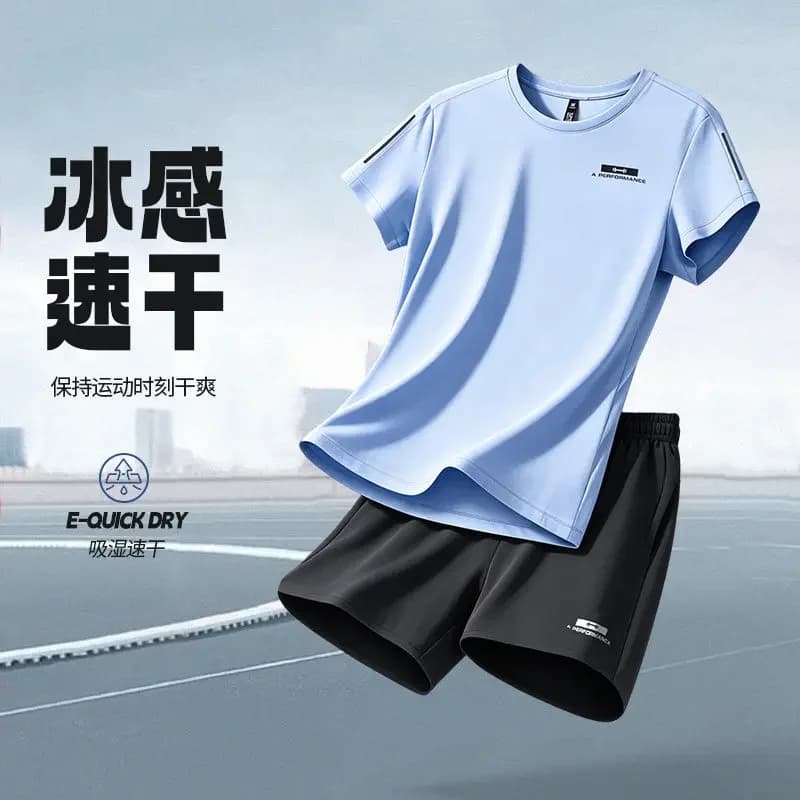 Summer ice silk sportswear set for women running badminton short-sleeved t-shirt yoga and fitness wear training shorts