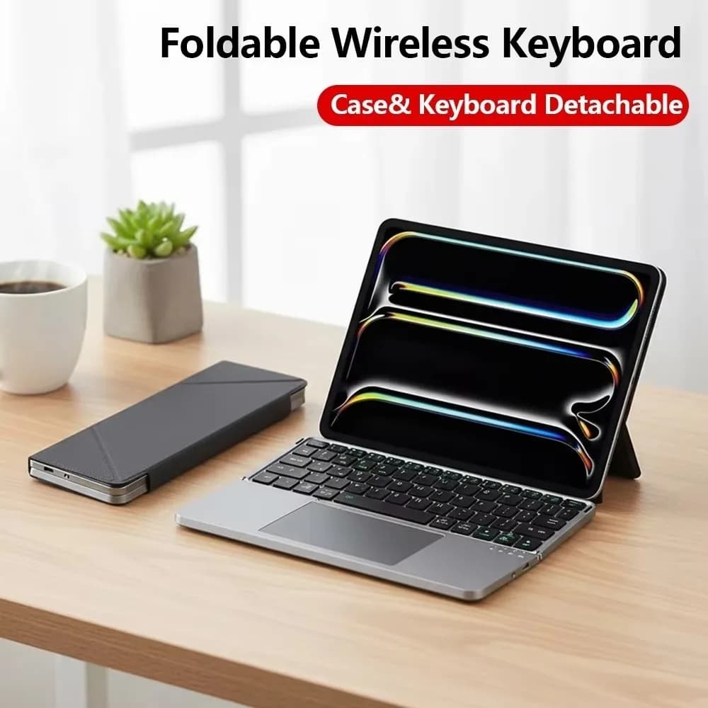 Bluetooth 5.3 Wireless Bluetooth Keyboard Portable Universal Rechargeable Keyboard Compact with Touchpad Foldable Keyboard