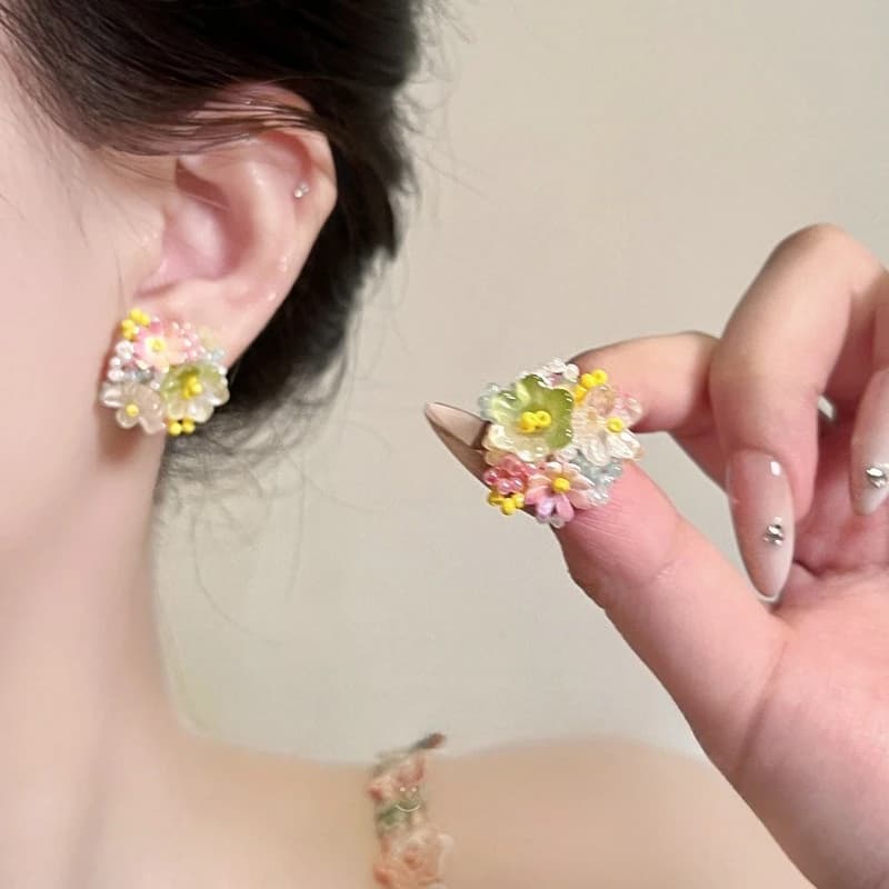 Orecchini a grappolo di fiori con perline di cristallo a forma di ortensia, per donne e ragazze, gioielli estivi dolci per le vacanze